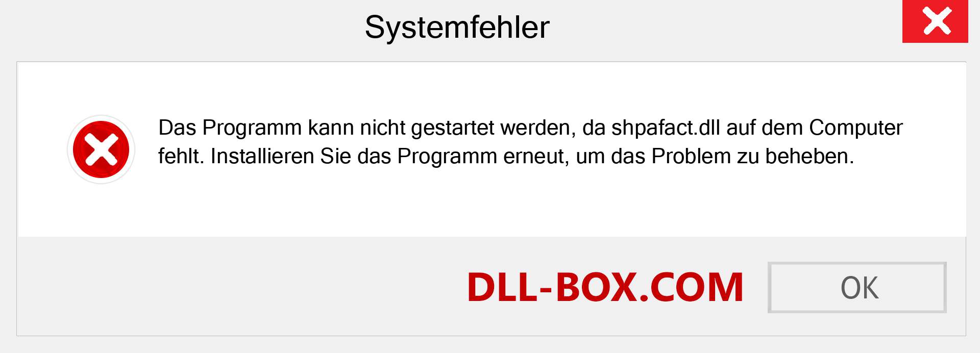 shpafact.dll-Datei fehlt?. Download für Windows 7, 8, 10 - Fix shpafact dll Missing Error unter Windows, Fotos, Bildern